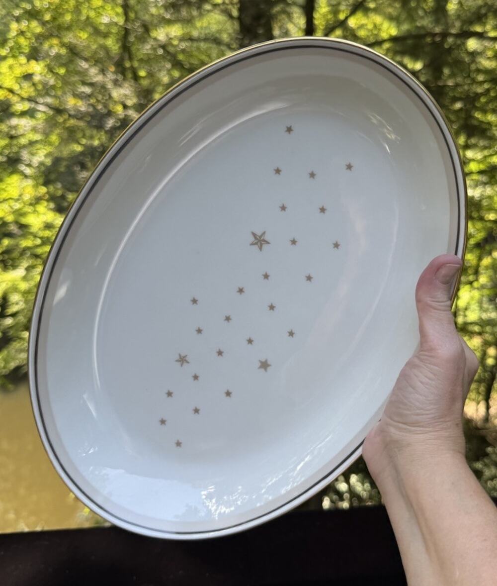 Rare Vintage Bing & Grondahl Milky Way Gold Star Pattern Serving Platter 13” EUC